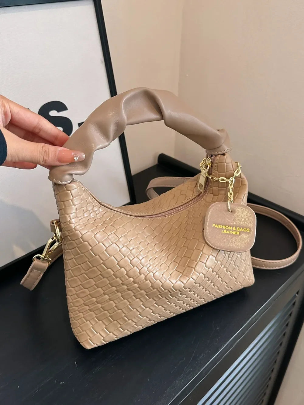 PU Leather Woven Crossbody Bag - Piña Colada