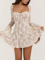 Sweetheart Neck Lace Mini Dress - Piña Colada