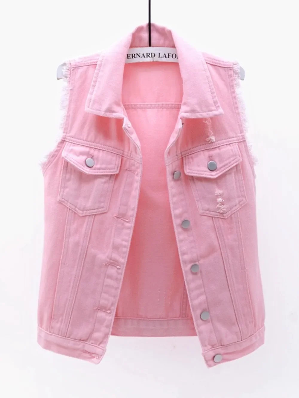 Full Size Button Down Raw Hem Sleeveless Denim Jacket Plus Size - Piña Colada