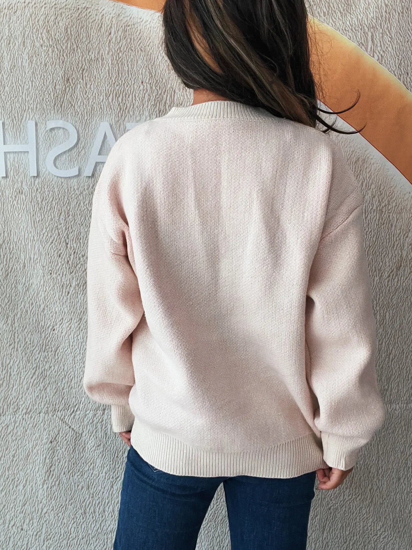 Bow Pattern Casual Long Sleeve Sweater - Piña Colada