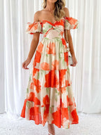 Off-Shoulder Floral Tiered Dress with Ruffle Details - Piña Colada