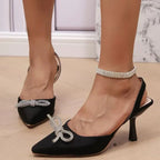 Rhinestone Bow Point Toe Pumps - Piña Colada