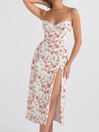 Floral Print Sweetheart Neck Cami Dress - Piña Colada