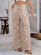 Devine Drawstring Printed Wide Leg Pants - Piña Colada