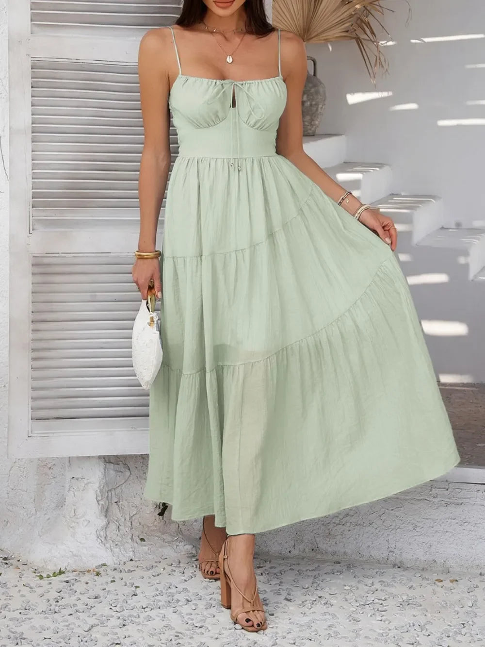 Devine Smocked Tiered Maxi Cami Dress - Piña Colada