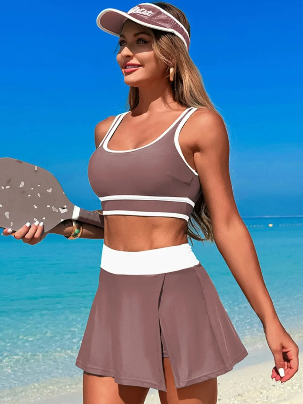 Scoop Neck Top and Skort Swim Set - Piña Colada