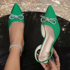 Rhinestone Bow Point Toe Pumps - Piña Colada