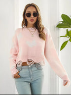 Distressed Butterfly Cropped Sweater - Piña Colada