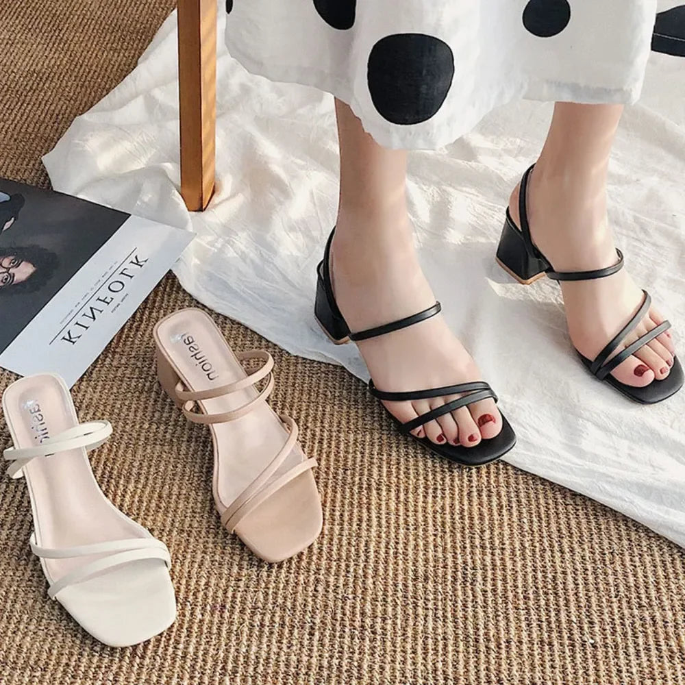 Open Toe Block Heels Sandals - Piña Colada
