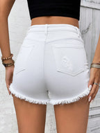 Raw Hem High Waist Denim Shorts - Piña Colada