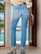 Distressed Buttoned Jeans with Pockets - Piña Colada
