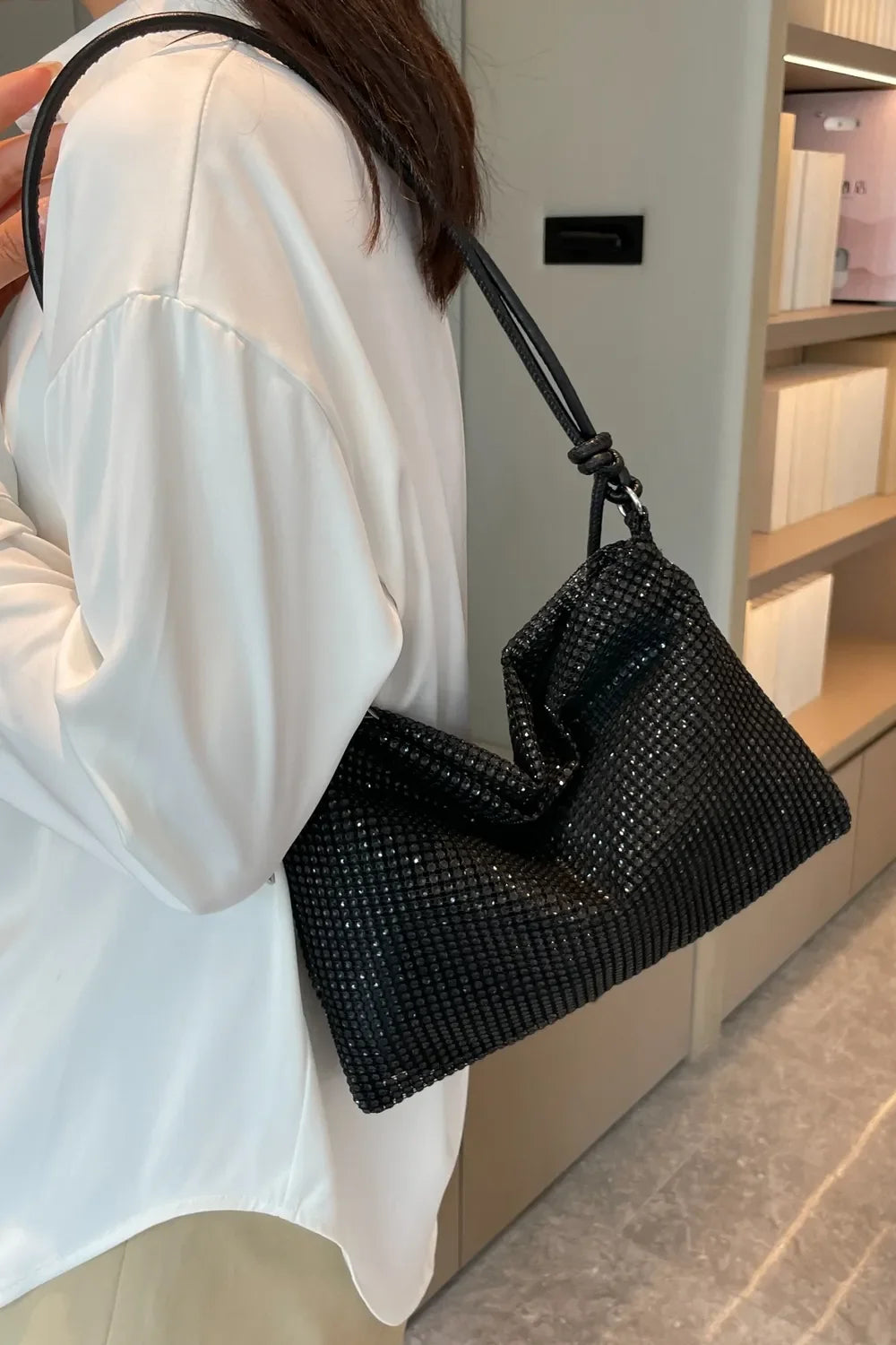 Rhinestone Knotted Strap Crossbody Bag - Piña Colada