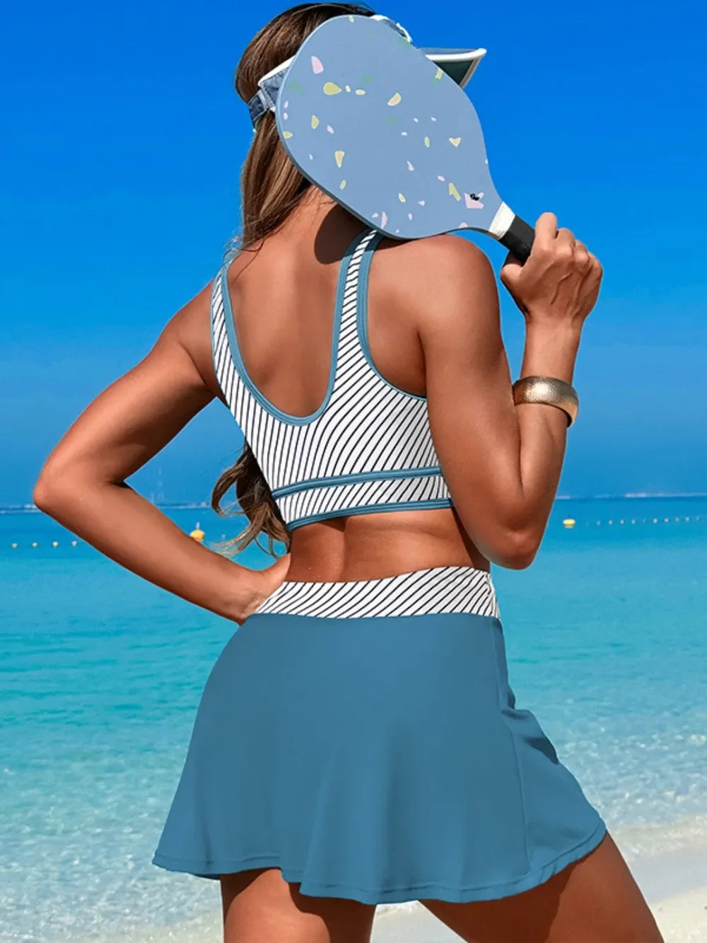 Scoop Neck Top and Skort Swim Set - Piña Colada