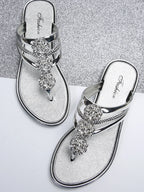 Rhinestone Toe Post Flats Sandals - Piña Colada