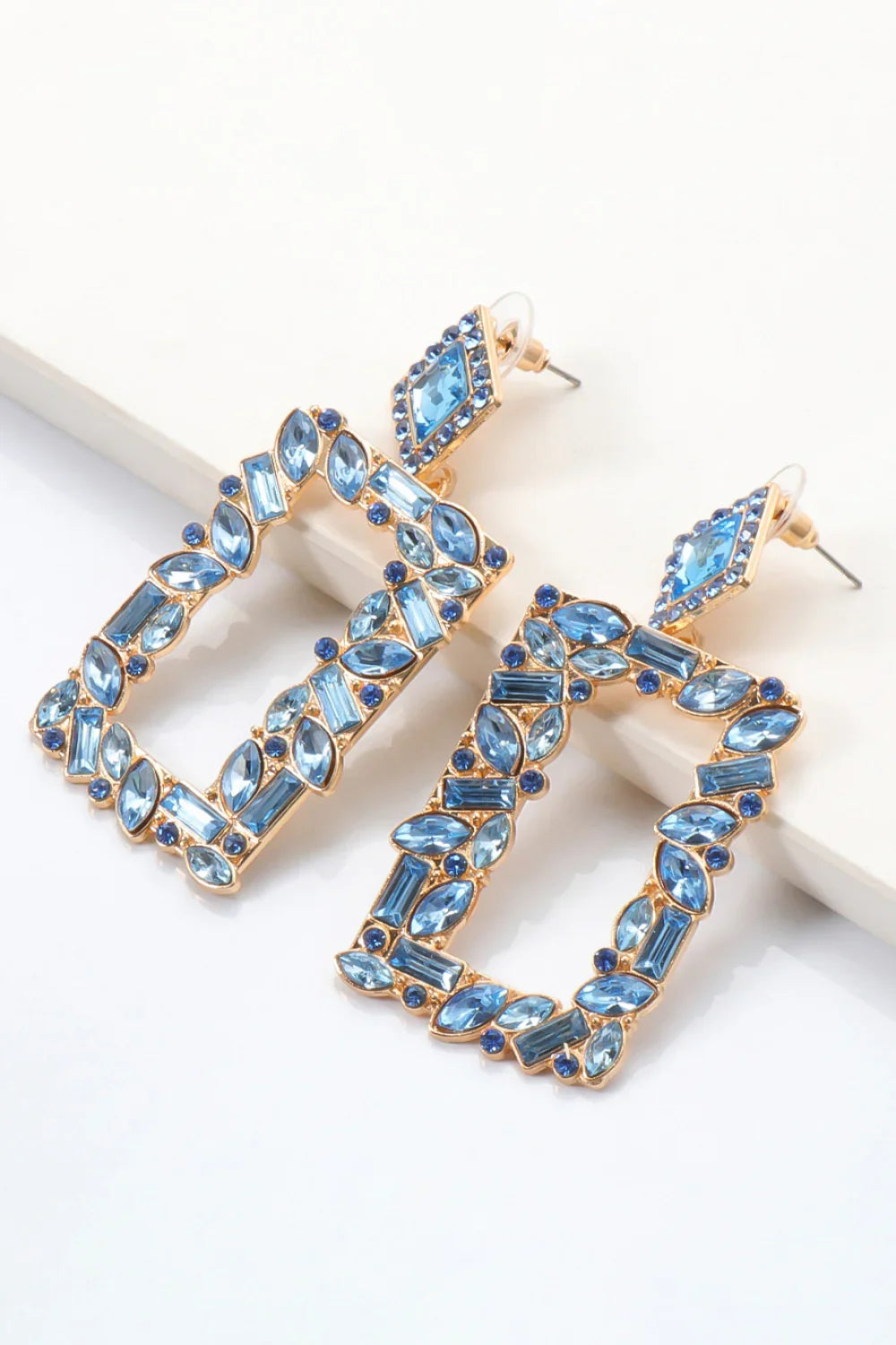 Square Shape Glass Stone Dangle Earrings - Piña Colada