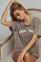 BiBi Washed Laser Cut Detail Cool Mom Print Top - Piña Colada