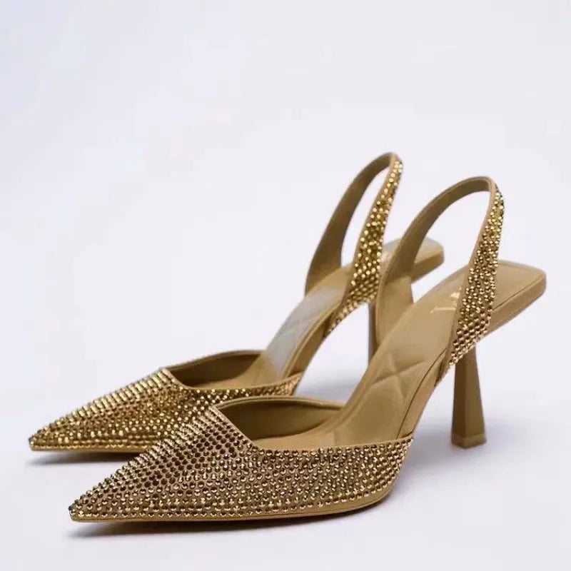 Rhinestone Slingback High Heel Pumps - Piña Colada