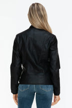Snobbish Faux Leather Biker Jacket with Side Zip Pockets - Piña Colada
