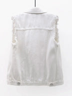 Full Size Button Down Raw Hem Sleeveless Denim Jacket Plus Size - Piña Colada