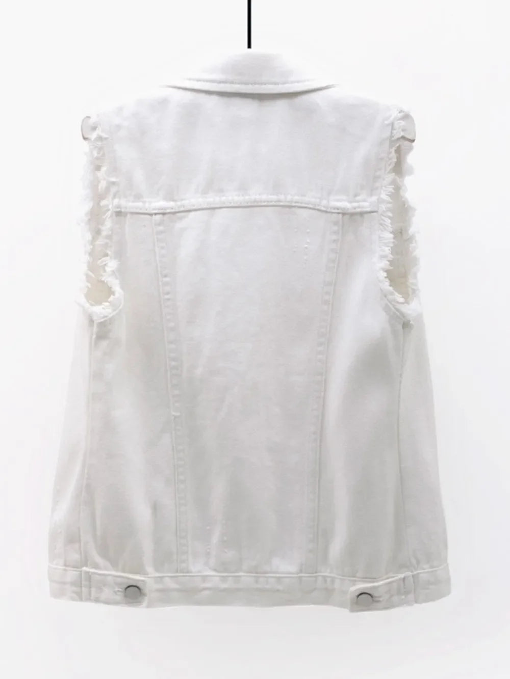Full Size Button Down Raw Hem Sleeveless Denim Jacket Plus Size - Piña Colada