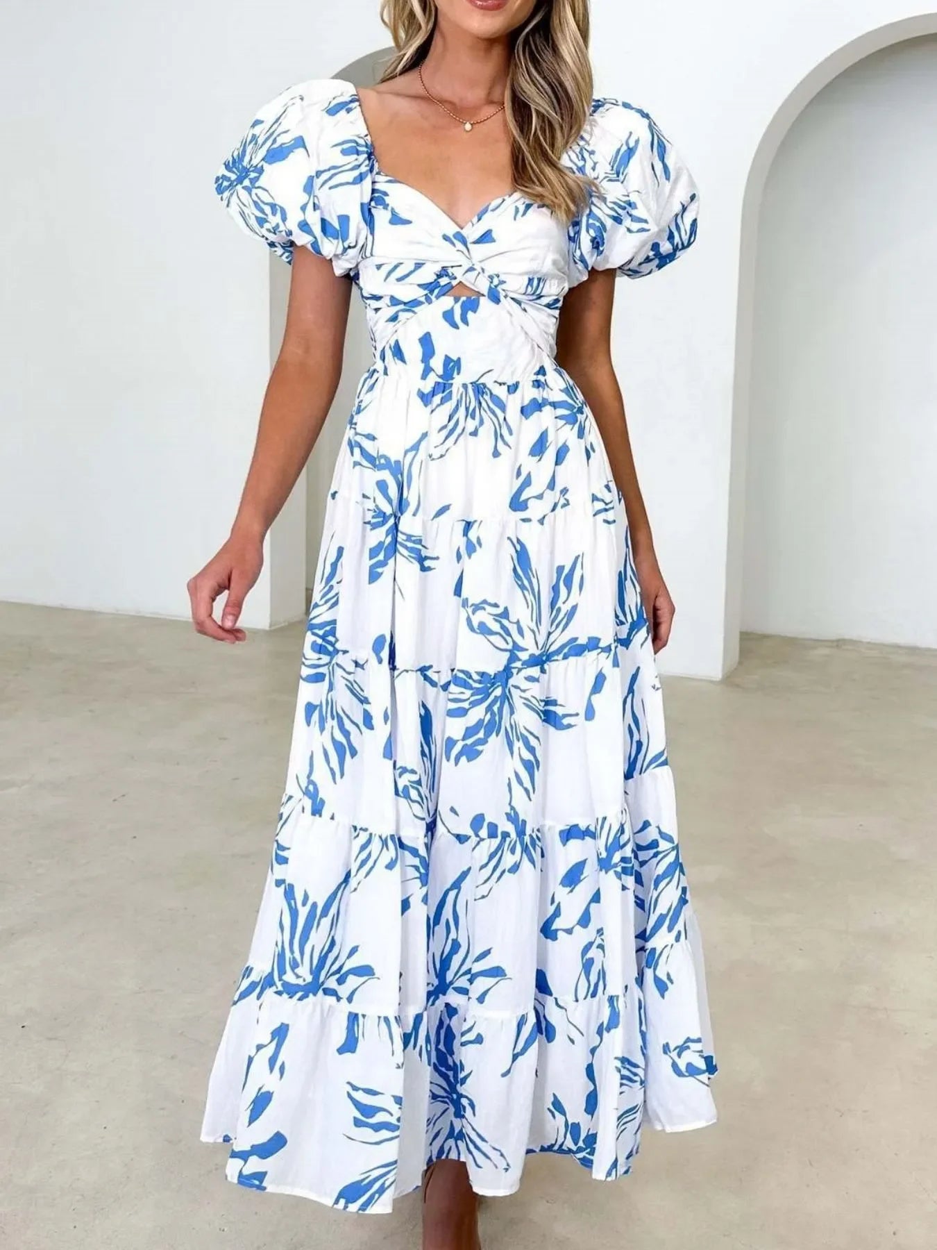 Off-Shoulder Floral Tiered Dress with Ruffle Details - Piña Colada