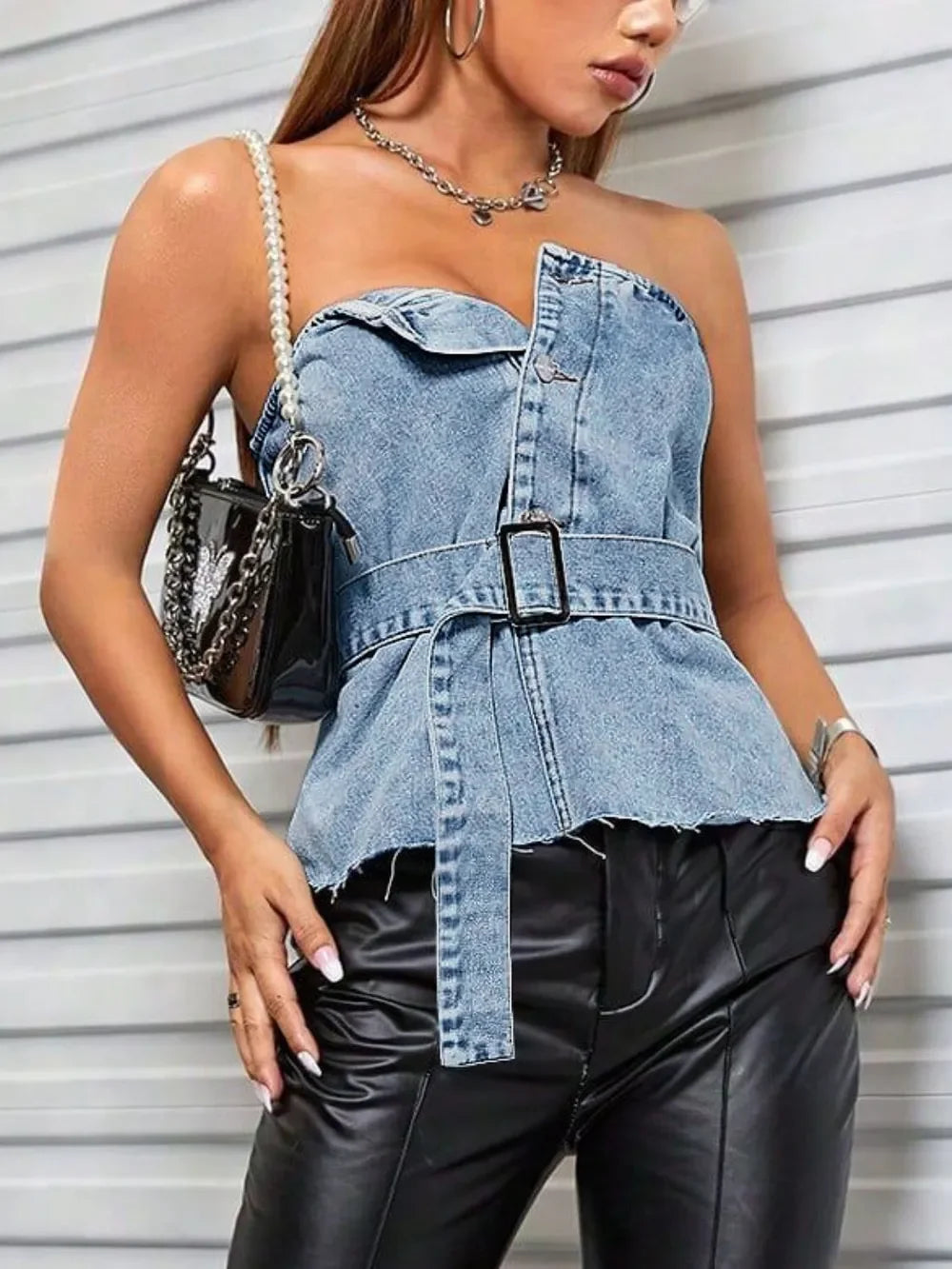 Frayed Hem Button Detail Tube Top - Piña Colada