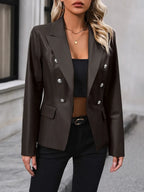 Ivy Lane Button Up Collared Neck Blazer - Piña Colada