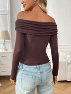 Off-Shoulder Long Sleeve Fitted T-Shirt - Piña Colada