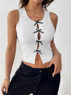 Perfee Bow Front Round Neck Tank - Piña Colada