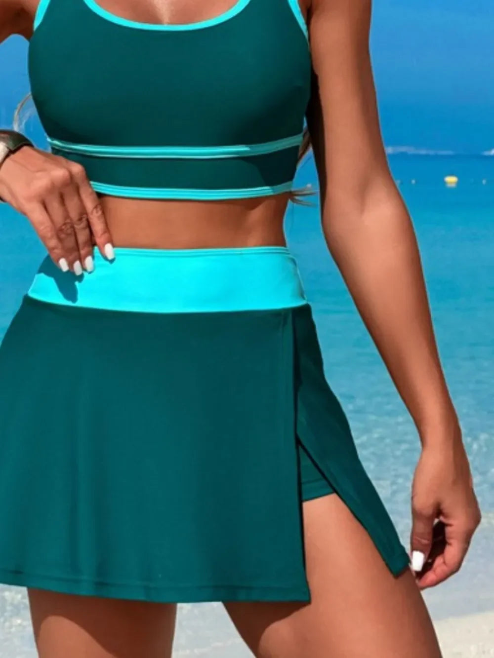 Scoop Neck Top and Skort Swim Set - Piña Colada