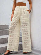 Decorative Button Wide Leg Pants - Piña Colada