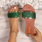 Glitter Open Toe Flat Sandals - Piña Colada