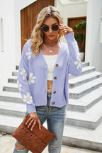 Flower Pattern Button Front Cardigan - Piña Colada