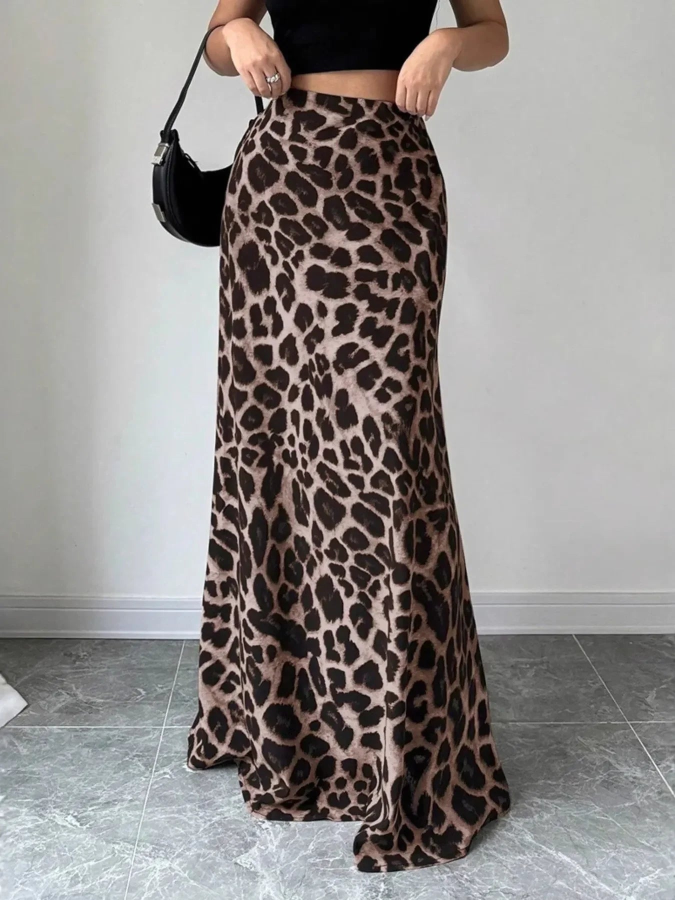 Leopard Print High-Waisted Maxi Skirt - Piña Colada