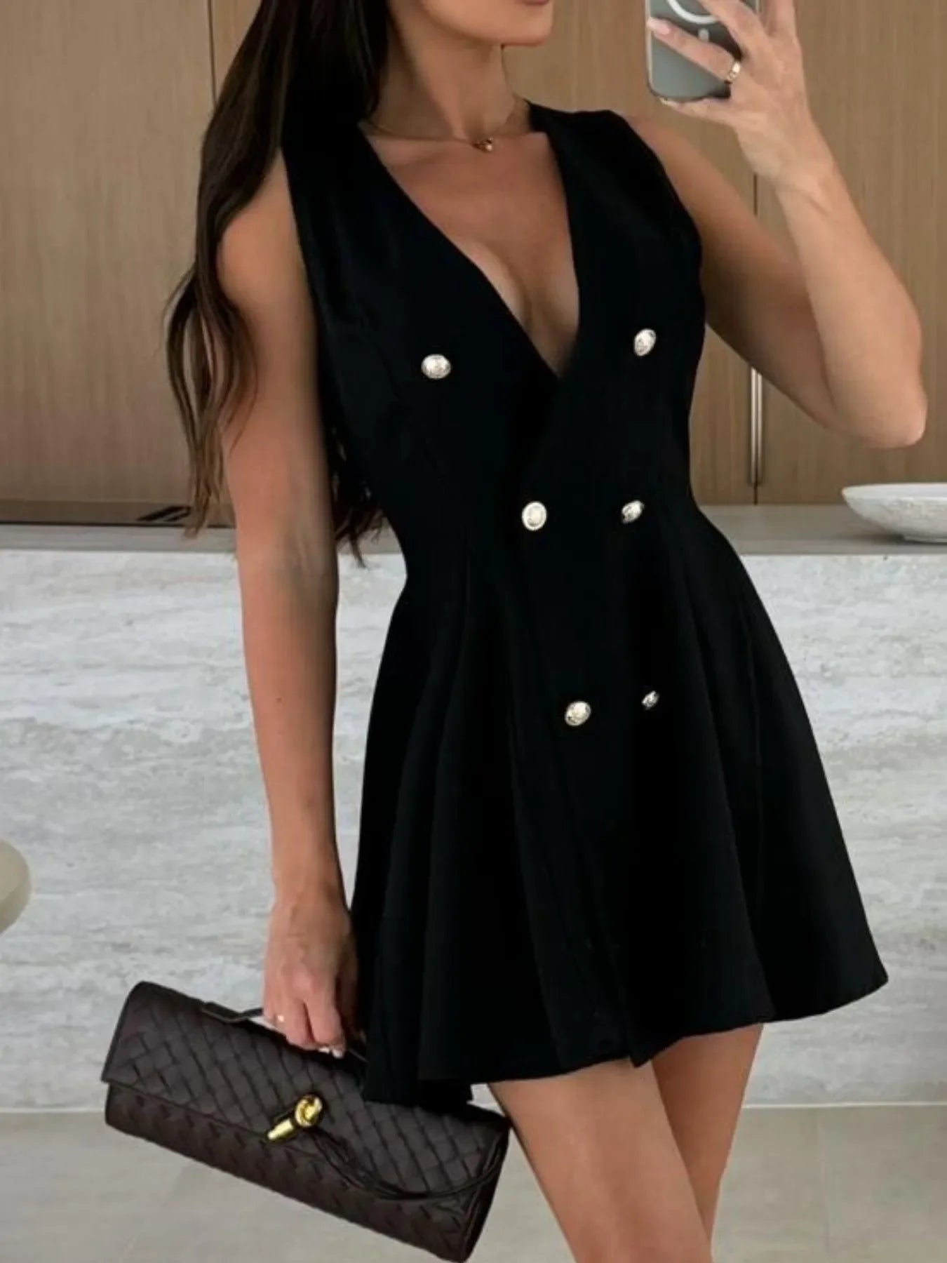 Sleeveless Double-Breasted Mini Dress - Piña Colada