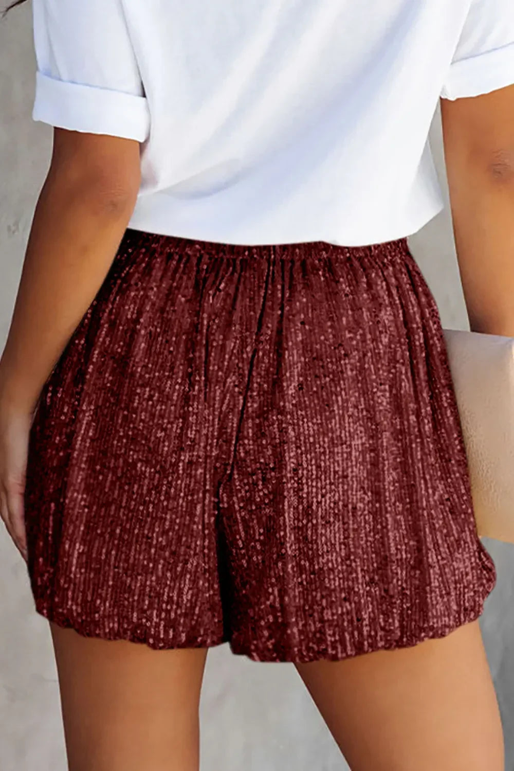 Sequin Elastic Waist Shorts - Piña Colada