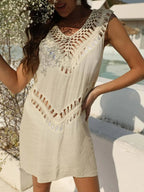Crochet Detail Beach Cover Up Dress - Piña Colada