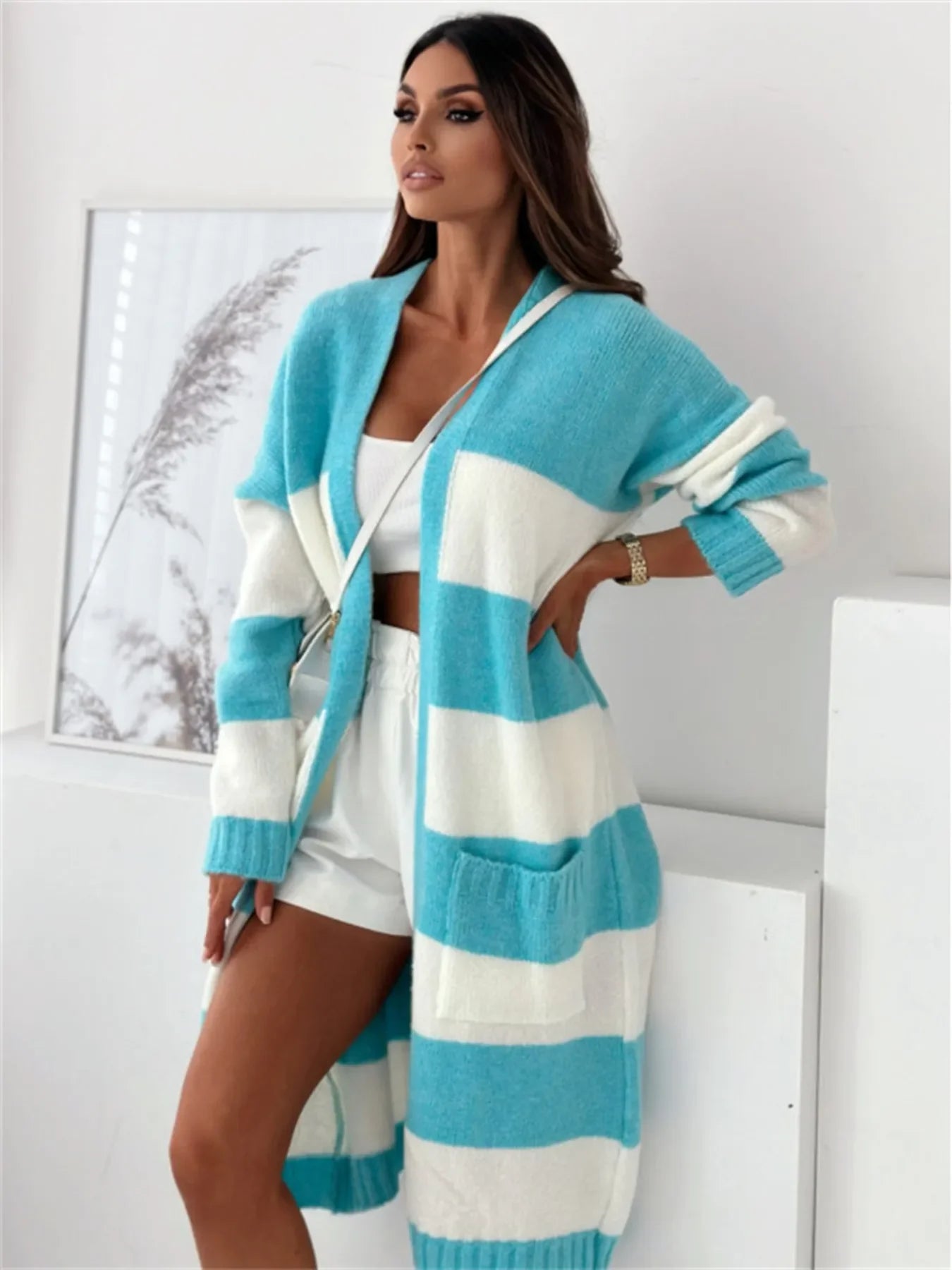 Color Block Open Front Cardigan - Piña Colada
