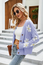 Flower Pattern Button Front Cardigan - Piña Colada