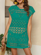 Openwork Round Neck Cover-Up - Piña Colada
