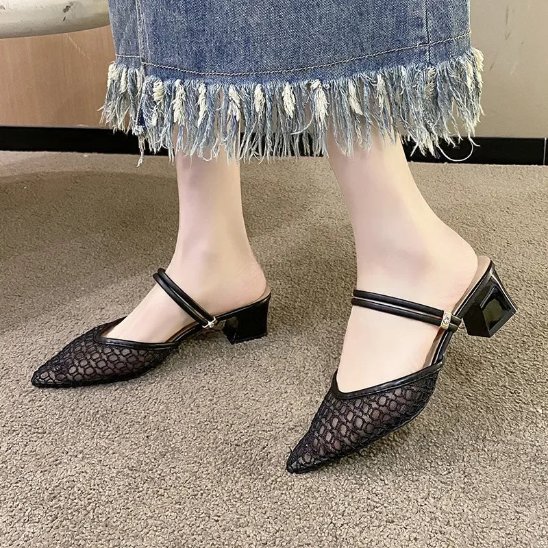 Point Toe Block Heel - Piña Colada