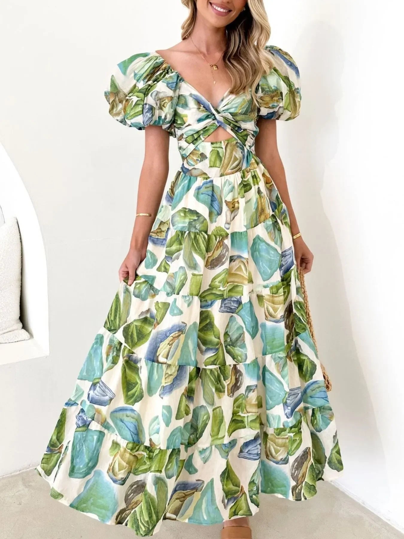 Off-Shoulder Floral Tiered Dress with Ruffle Details - Piña Colada