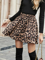 Ruffled Leopard Elastic Waist Skirt - Piña Colada