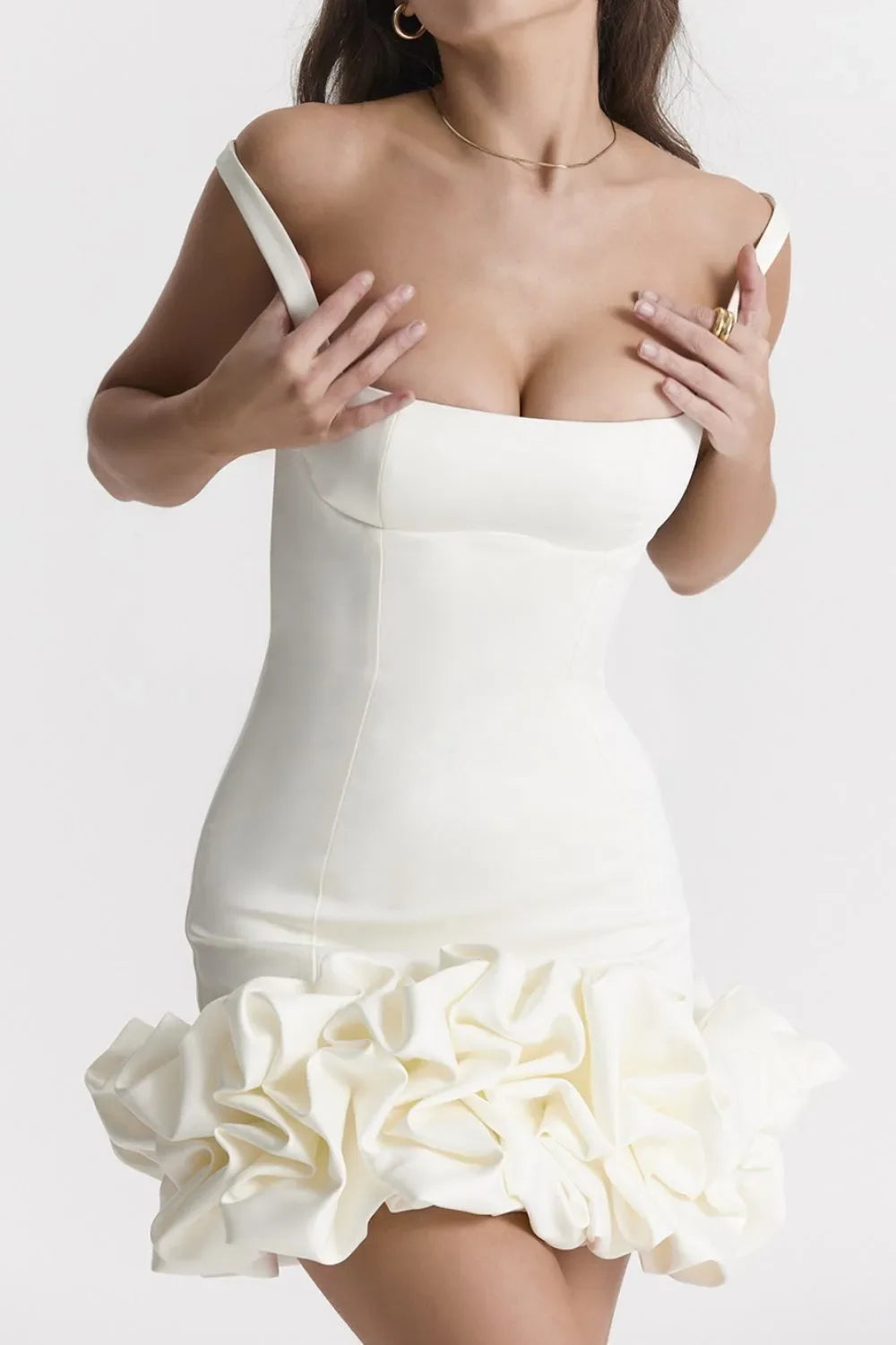 Ruched Square Neck Sleeve Mini Dress - Piña Colada