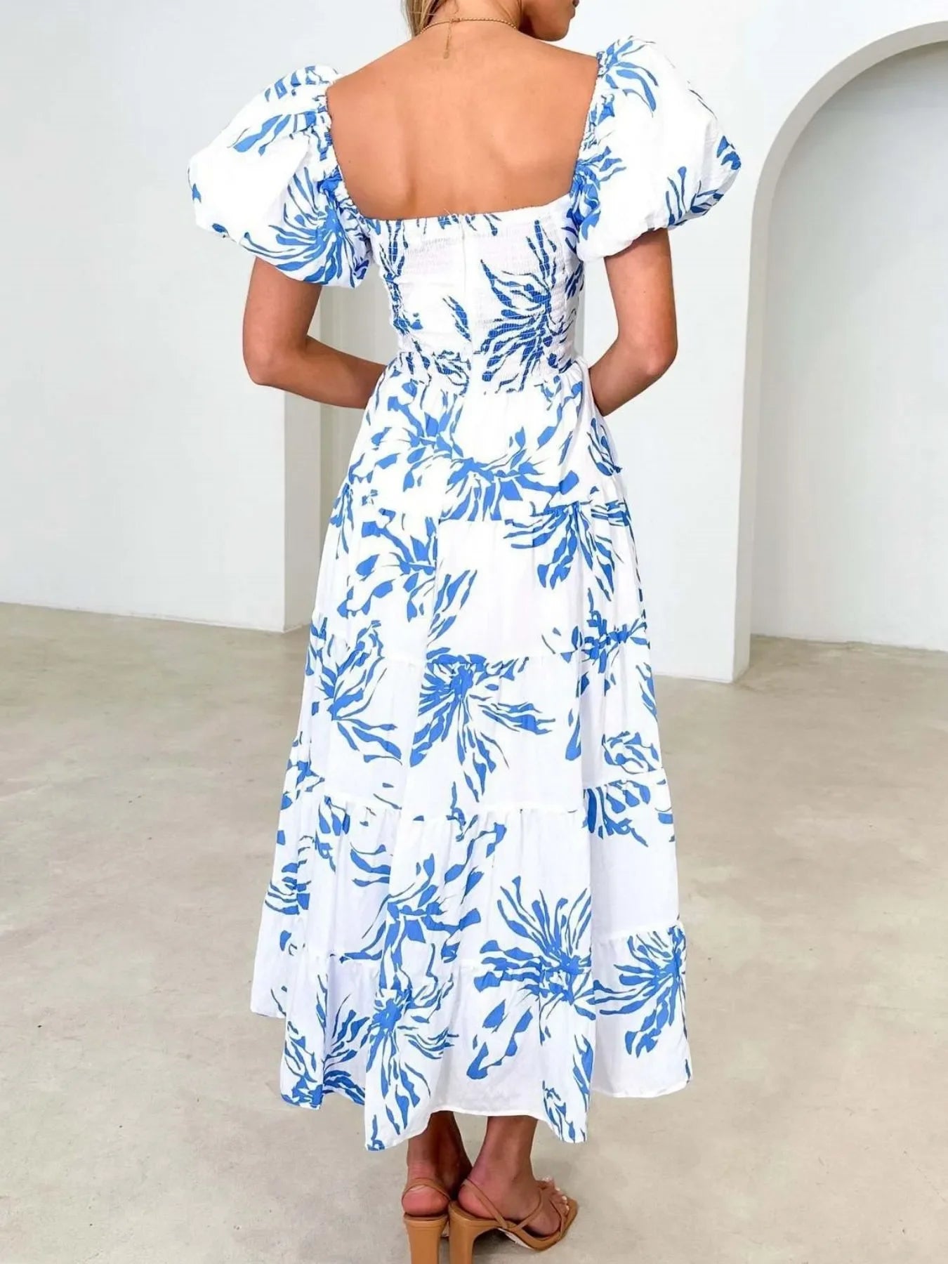 Off-Shoulder Floral Tiered Dress with Ruffle Details - Piña Colada