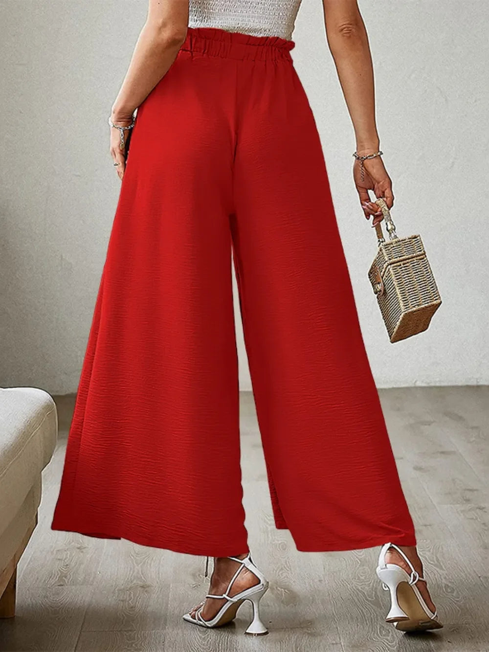 Tied Slit Wide Leg Pants - Piña Colada