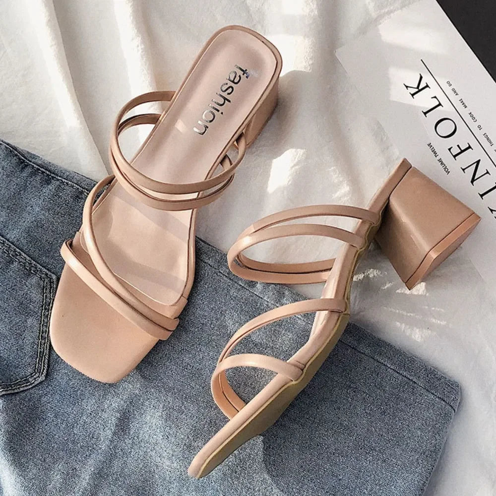 Open Toe Block Heels Sandals - Piña Colada