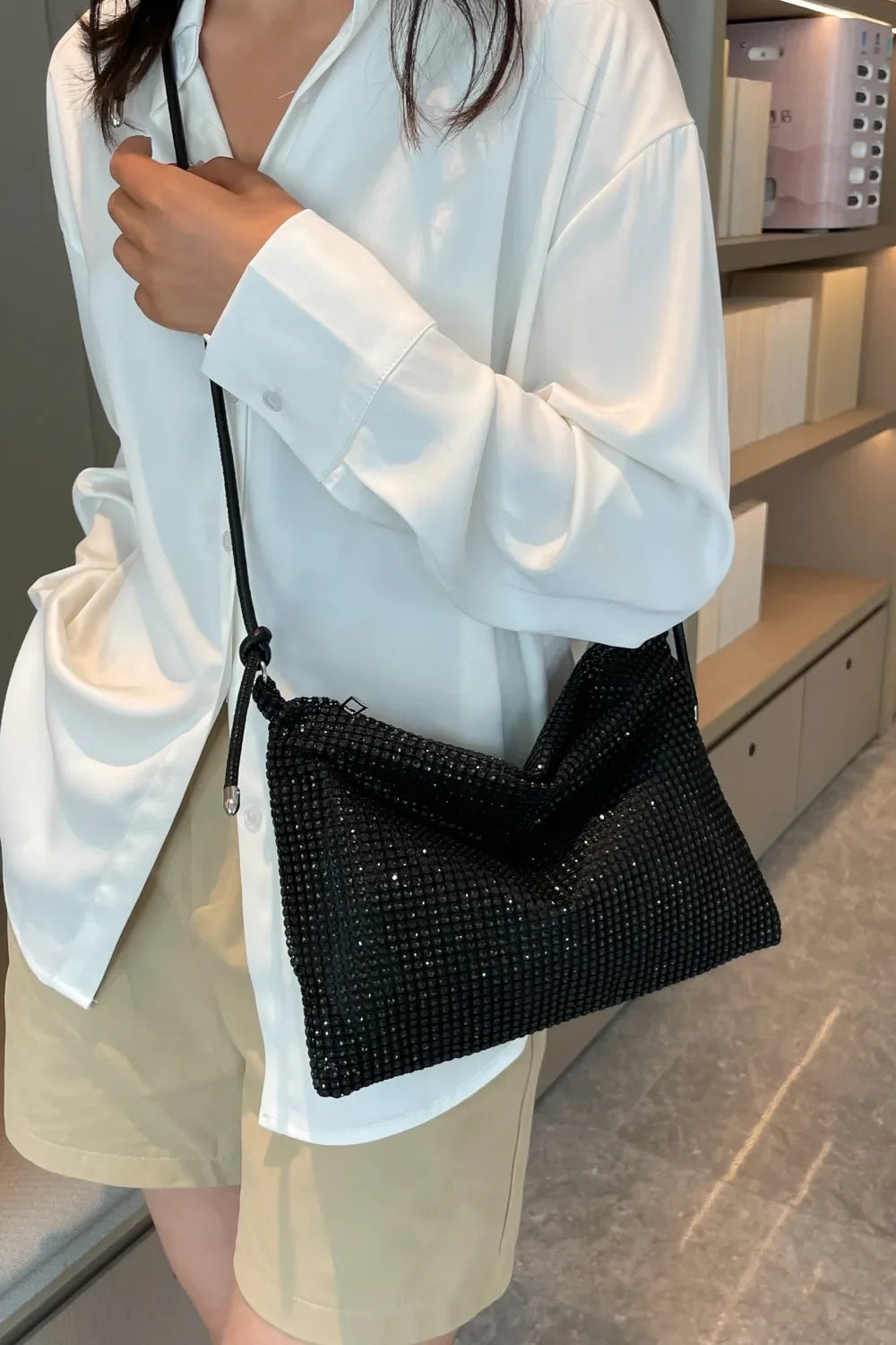 Rhinestone Knotted Strap Crossbody Bag - Piña Colada