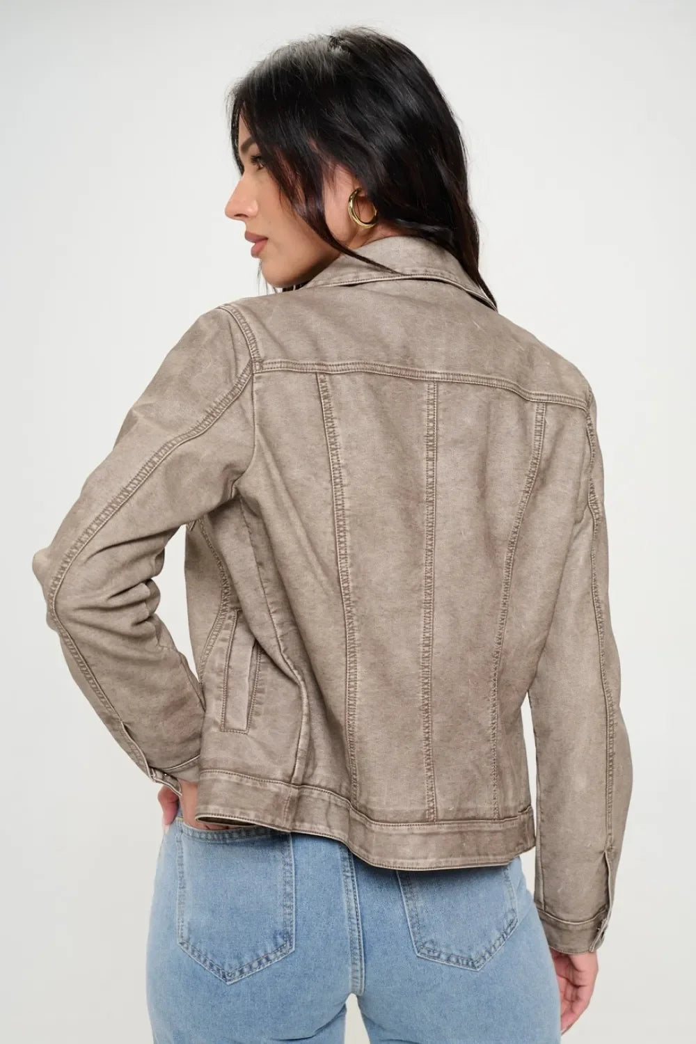 Coalition LA Button Down Cargo Vegan Leather Shacket - Piña Colada