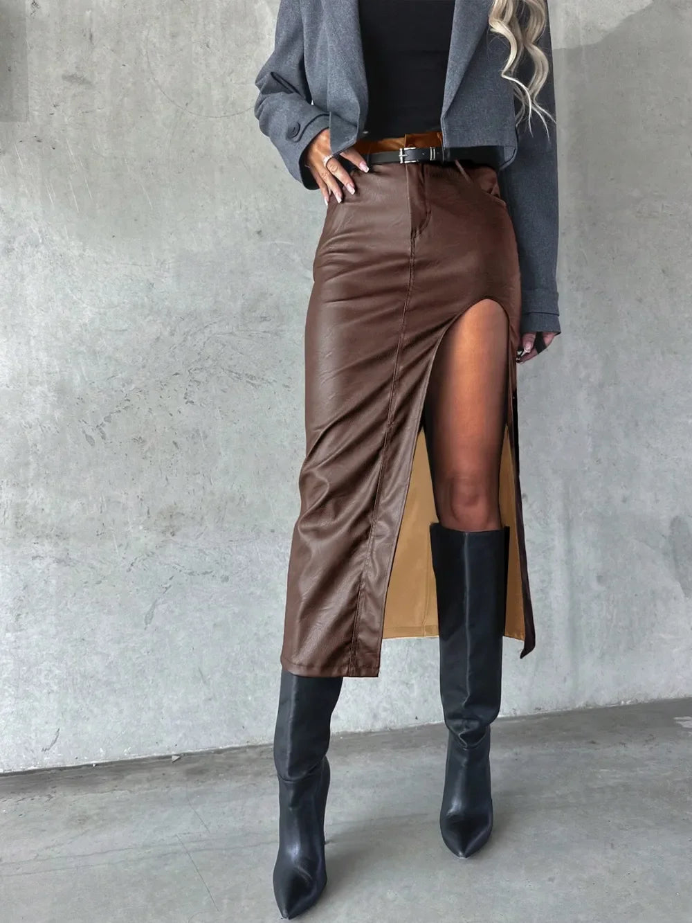 Slit Midi Skirt with Pockets - Piña Colada